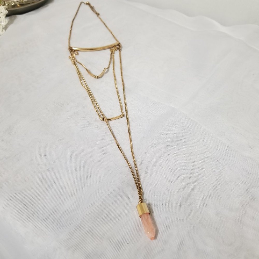 Rose Quartz and Gold 4 layer stack necklace